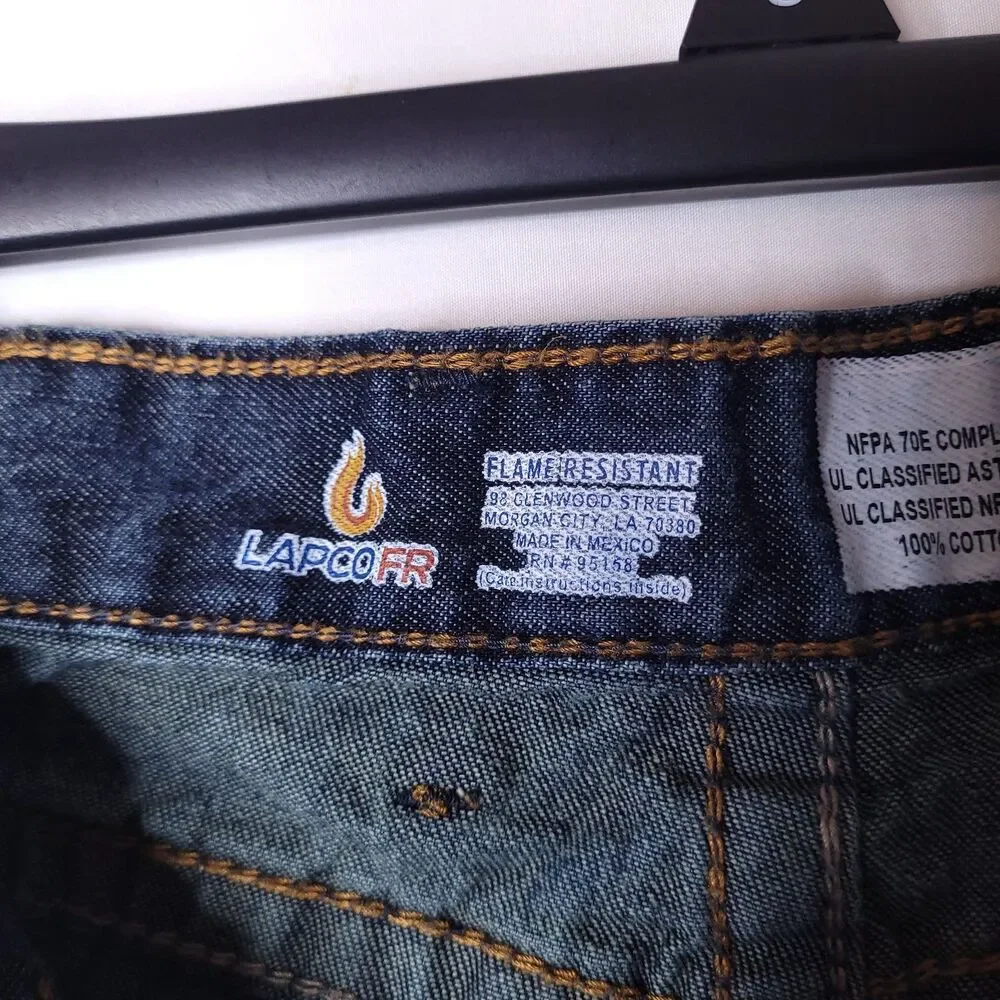 Lapco FR Jeans Mens 36x30 Blue Straight Leg